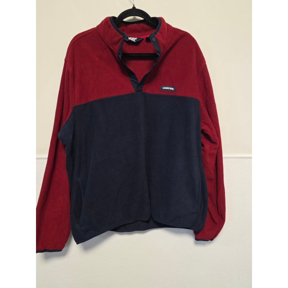 Men's‎ Lands' End Red Navy Colorblock Fleece Pullover XL